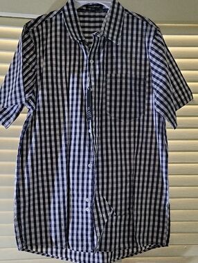 Boy's Short-Sleeve Gingham Button-Up Shirt - Black/White